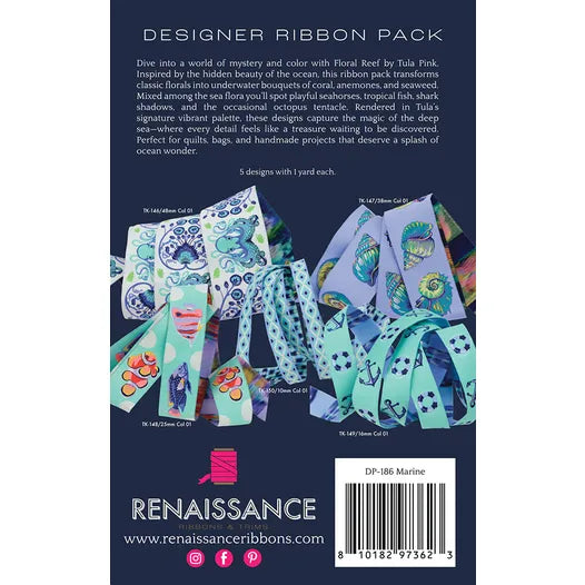 Tula Pink Floral Reef Marine Designer Ribbon Pack Renaissance Ribbons #DP-186