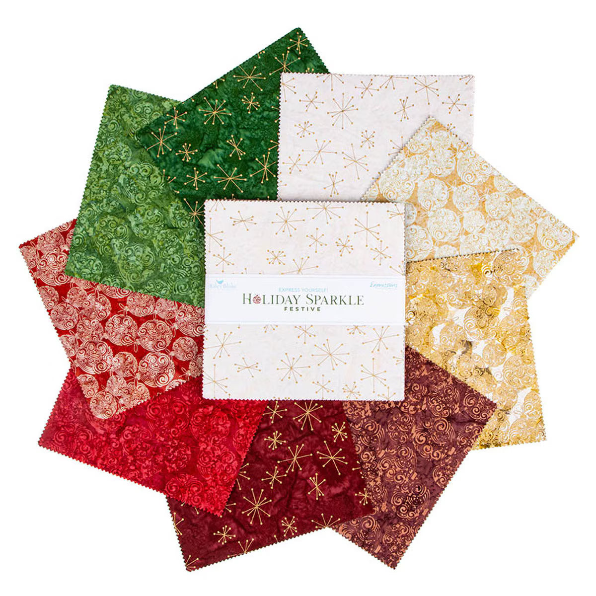 Express Yourself! 10" Layer Cake Stacker Holiday Sparkle Batiks Festive A 10-23559A-42 Riley Blake
