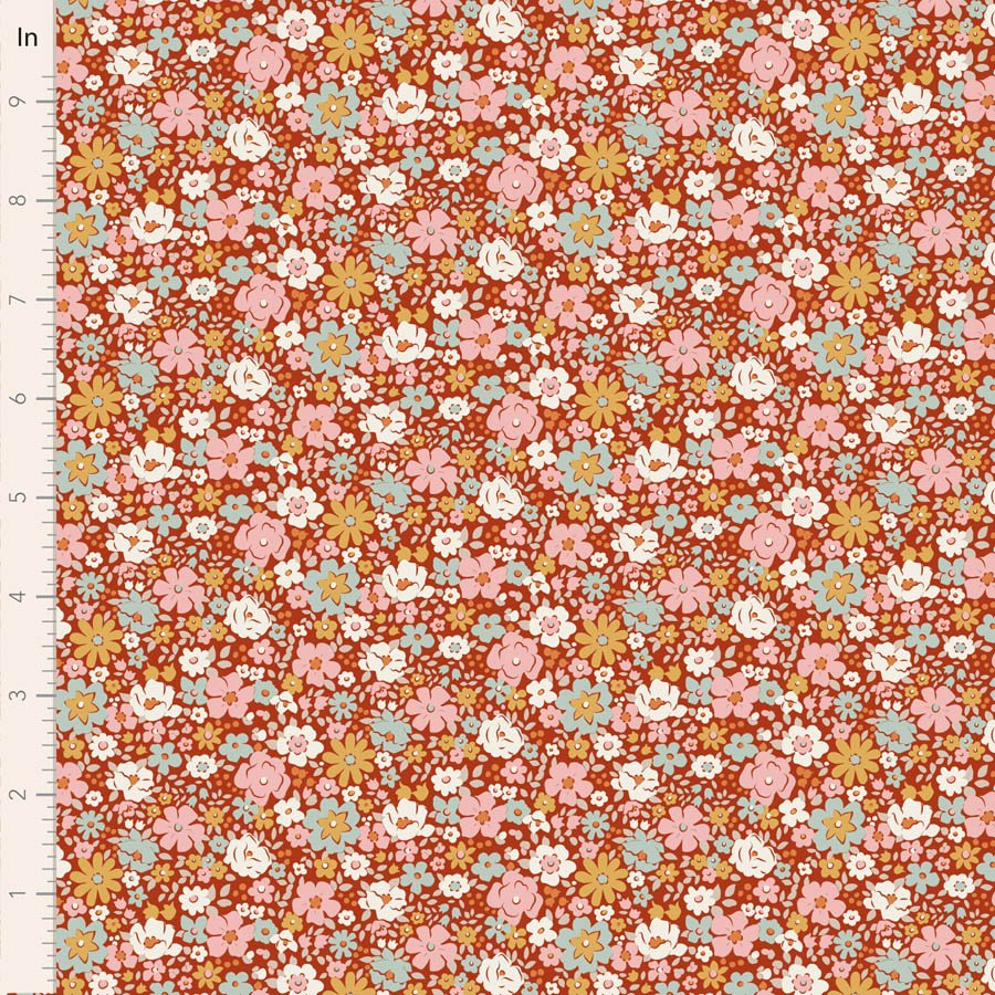 Tilda Village Life Esther Rust Cotton Fabric 100685 Half Yard (PREORDER SHIPS 10/1)