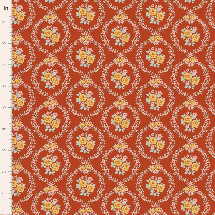 Tilda Village Life Mable Rust Cotton Fabric 100687 Half Yard (PREORDER SHIPS 10/1)