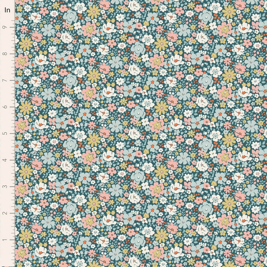 Tilda Village Life Esther Petrol Cotton Fabric 100689 Half Yard (PREORDER SHIPS 10/1)