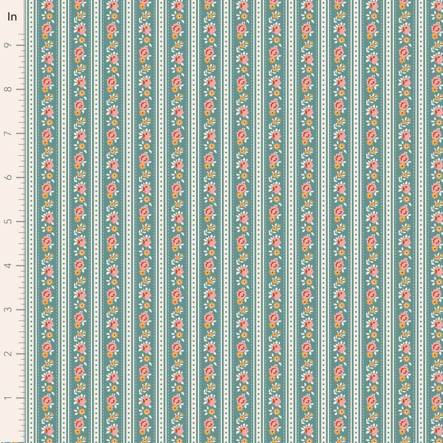 Tilda Village Life Agnes Teal Cotton Fabric 100690 Half Yard (PREORDER SHIPS 10/1)