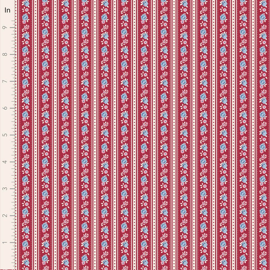 Tilda Village Life Agnes Burgundy Cotton Fabric 100693 Half Yard(PREORDER SHIPS 10/1)
