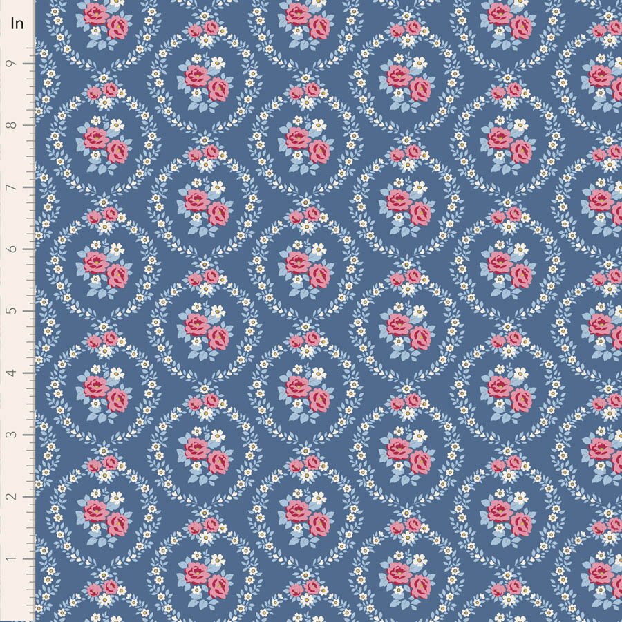 Tilda Village Life Mable Blue Cotton Fabric 100697 Half Yard (PREORDER SHIPS 10/1)