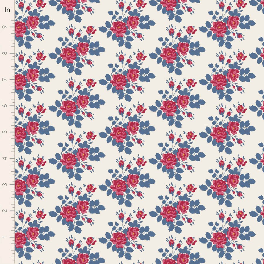 Tilda Village Life Myrtle Blue Cotton Fabric 100698 Half Yard (PREORDER SHIPS 10/1)