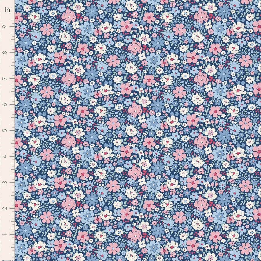 Tilda Village Life Esther Blue Cotton Fabric 100699 Half Yard (PREORDER SHIPS 10/1)