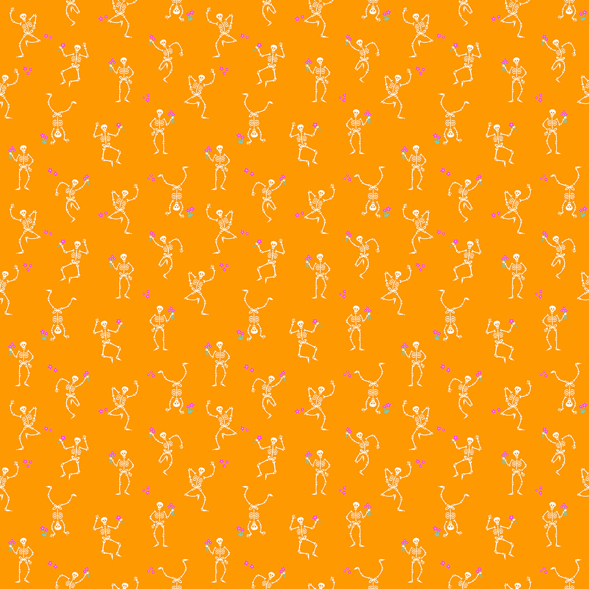 Ghostly Garden Skeleton Jig Orange by KP Creates For Andover A-10196-O Half Yard