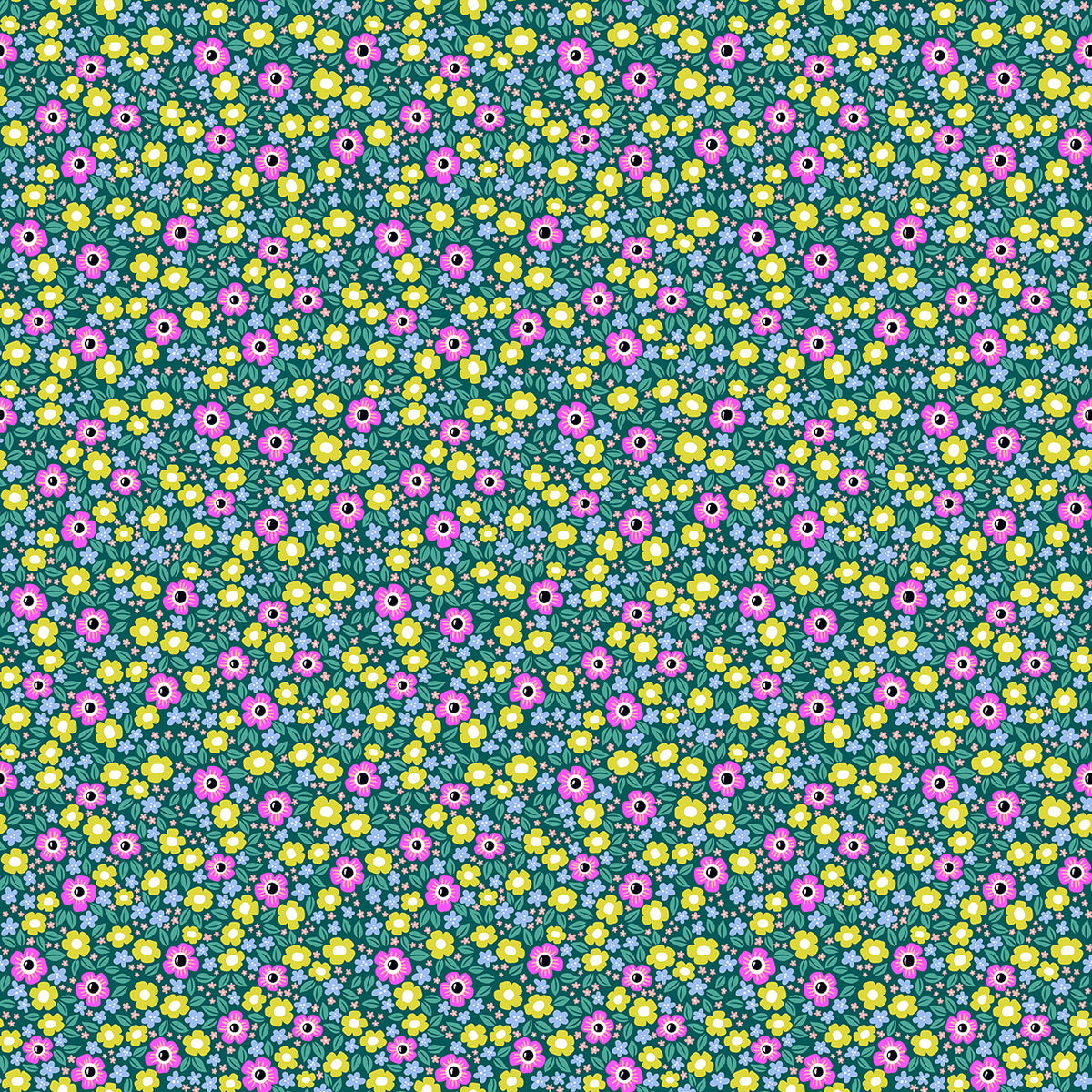 Ghostly Garden Floral Fright Teal by KP Creates For Andover A-10197-T Half Yard