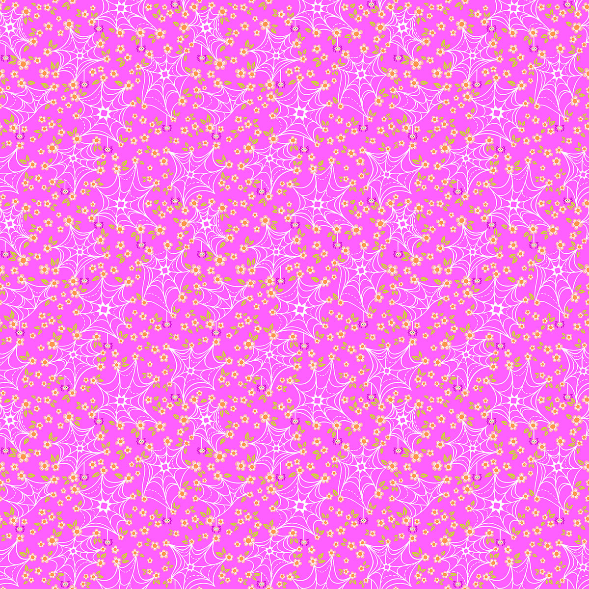 Ghostly Garden  Web and Bloom PINK by KP Creates Andover A-10198-E Half Yard
