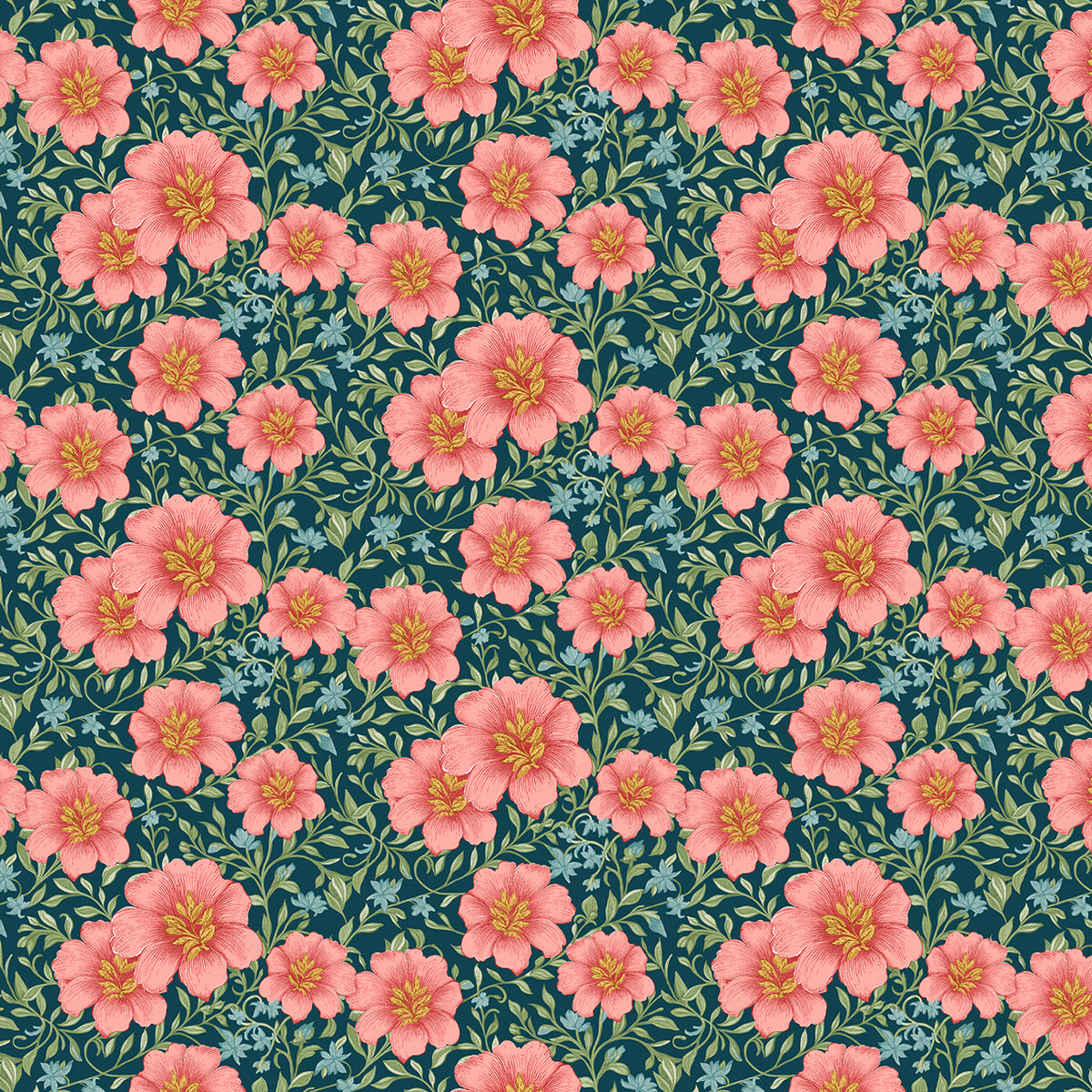 Sparrow Falls Luscious Garden Deep Prussian A-10387-B Michael Nardi Andover Half Yard