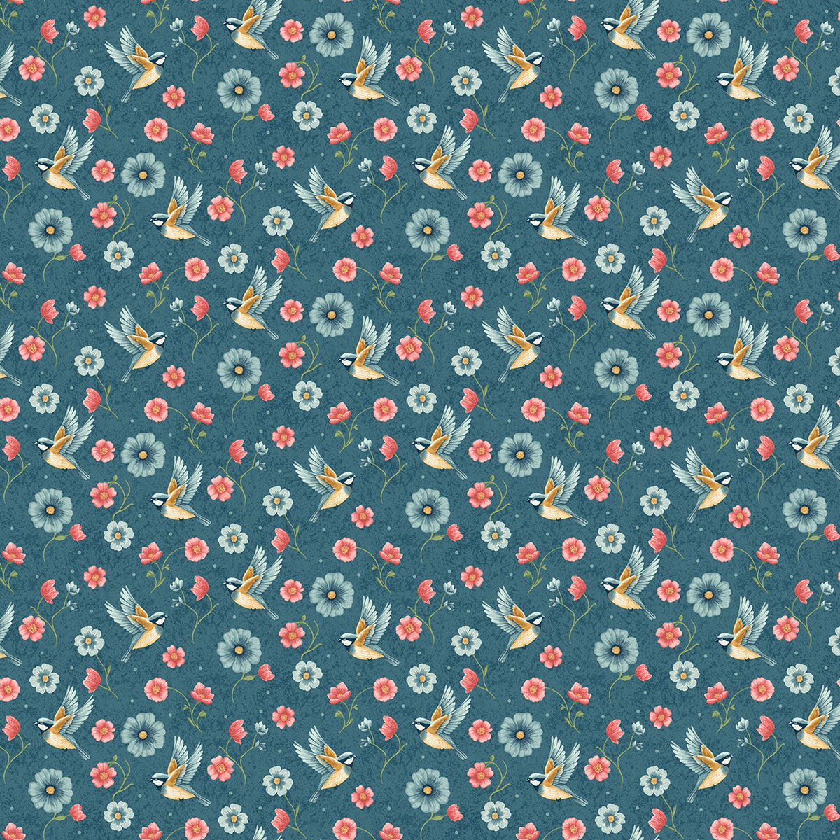 Sparrow Falls Sparrows Deep Prussian A-10388-B Michael Nardi Andover Half Yard