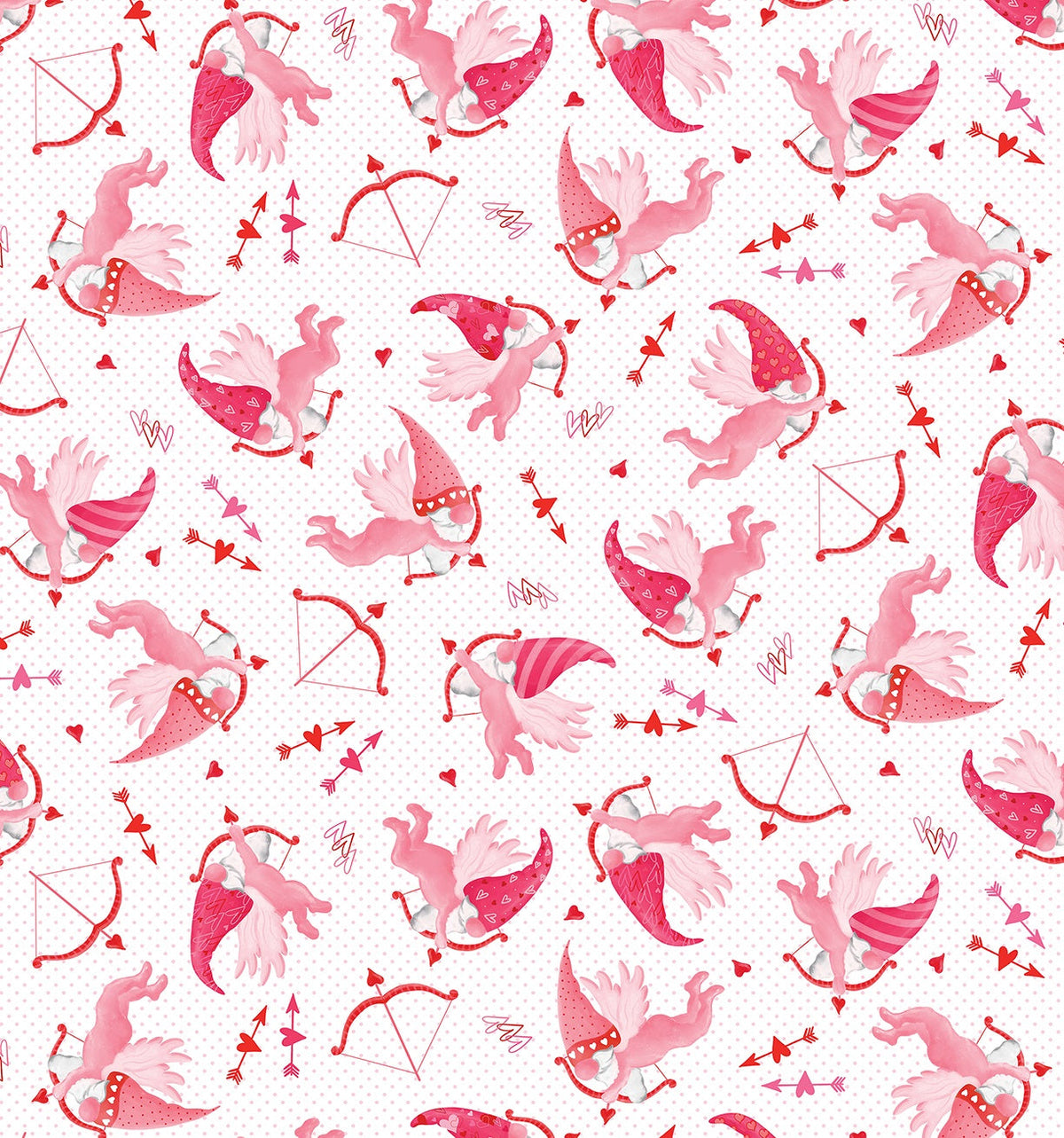 Be My Gnomie 1408909B Cupid Gnomes White Andi Metz Benartex Half Yard