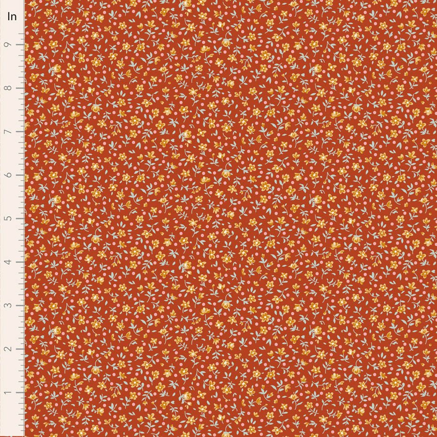 Tilda Village Life Mae Rust Cotton Fabric 110176 Half Yard (PREORDER SHIPS 10/1)