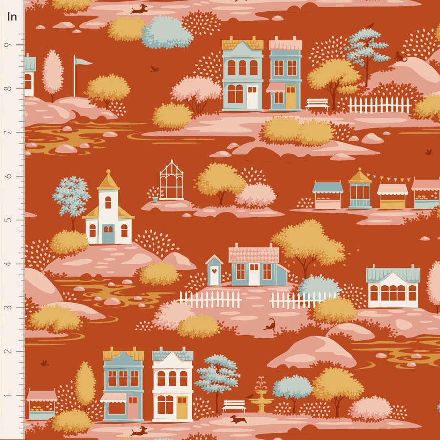 Tilda Village Life Village Rust Cotton Fabric 110179 Half Yard (PREORDER SHIPS 10/1)