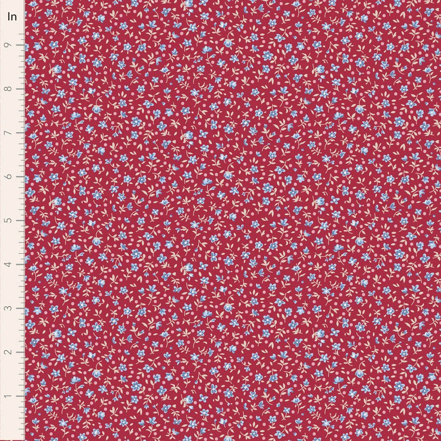 Tilda Village Life Mae Burgundy Cotton Fabric 110183 Half Yard (PREORDER SHIPS 10/1)