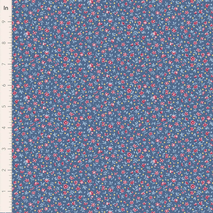 Tilda Village Life Mae Blue Cotton Fabric 110185 Half Yard (PREORDER SHIPS 10/1)