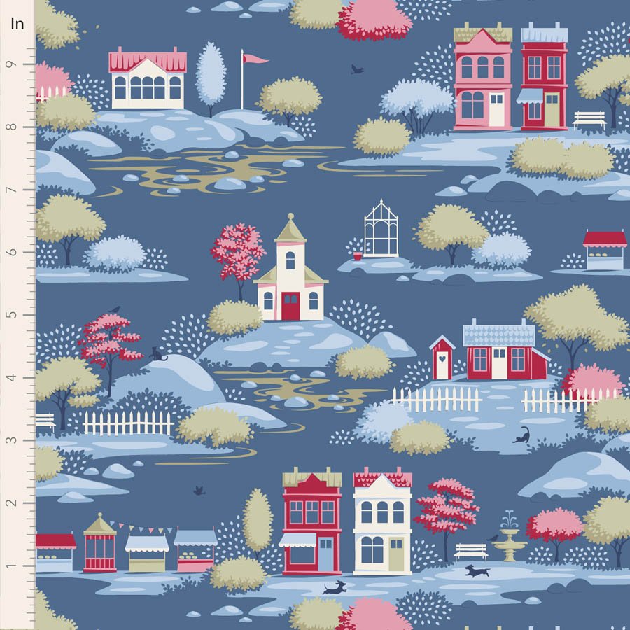 Tilda Village Life Village Blue Cotton Fabric 110187 Half Yard (PREORDER SHIPS 10/1)