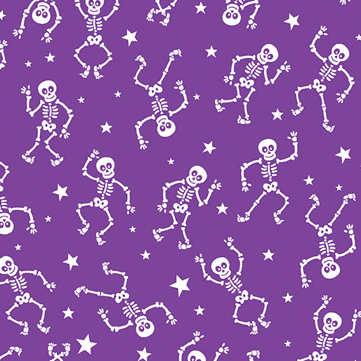 Glow-O-Ween Glowing Skeletons Purple Benartex 12963G66B Half Yard