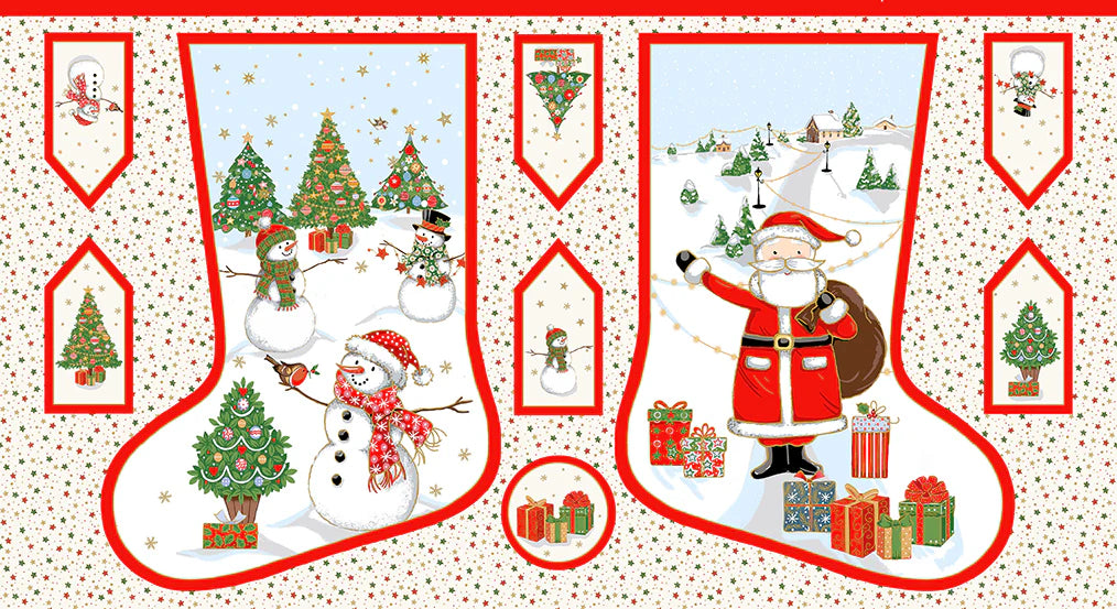 Jolly Saint Nick Stocking 24" Panel Makower UK 129P