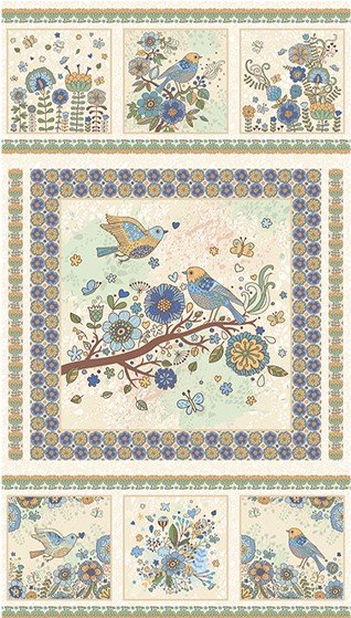 Nature Walk 24" Panel Blue Bird Song Pat Sloan Benartex 187P