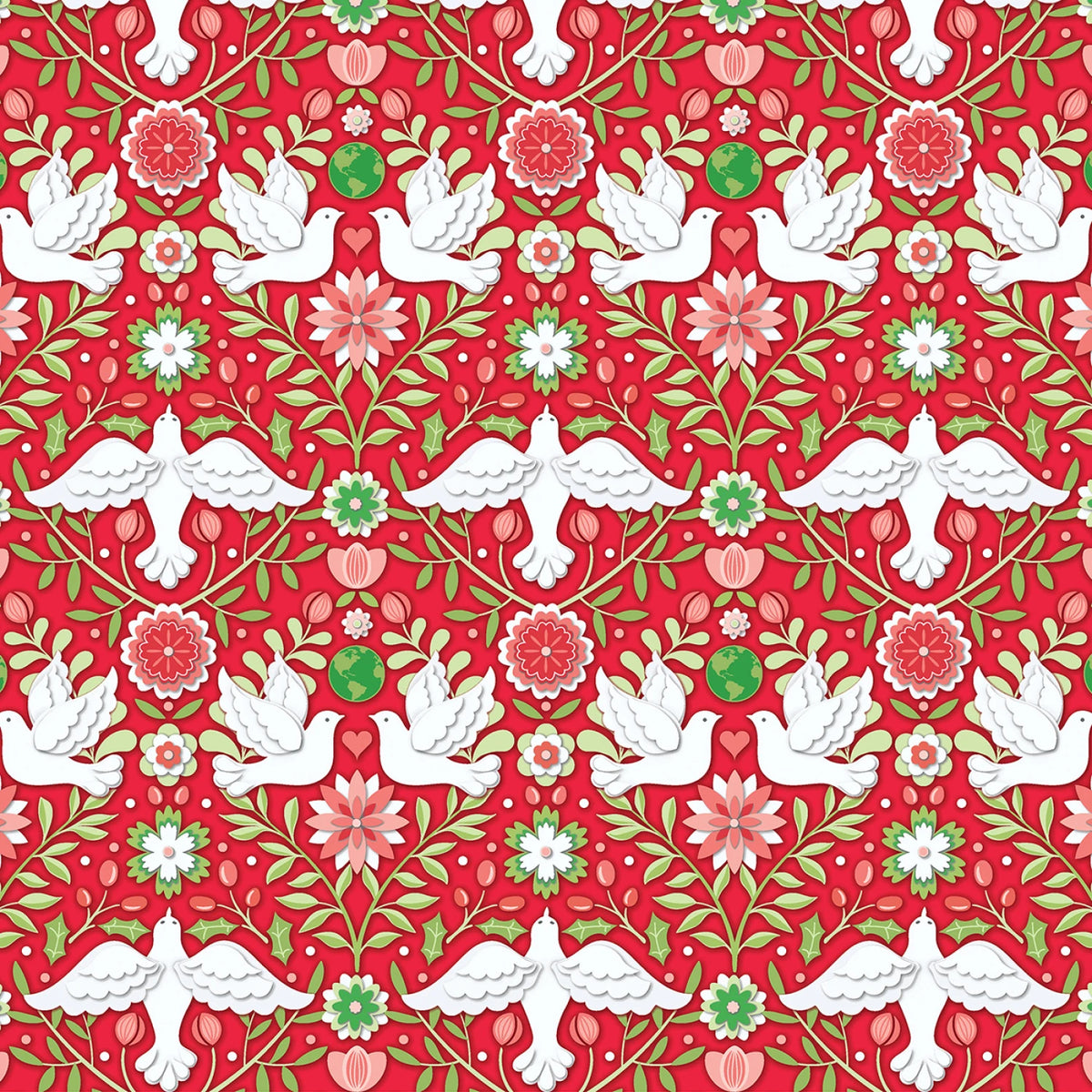 PEACE ON EARTH HOLIDAY RUBY BENARTEX 13663B-20 HALF YARD