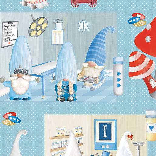 Caring Gnomes Scenic Sky Blue Andi Metz Benartex 1411350B Half Yard