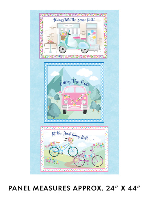 Enjoy the Ride 24" Panel – Blue Greta Lynn Benartex 1426755B