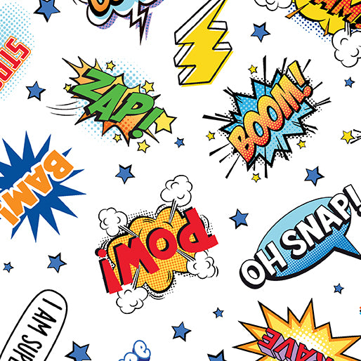 My Hero Words White Greta Lynn Benartex 1428009B Half Yard