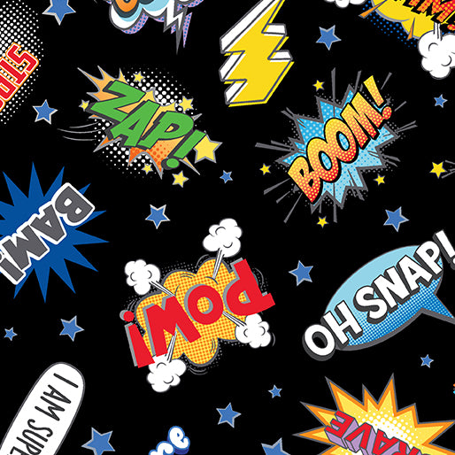 My Hero Words Black Greta Lynn Benartex 1428012B Half Yard