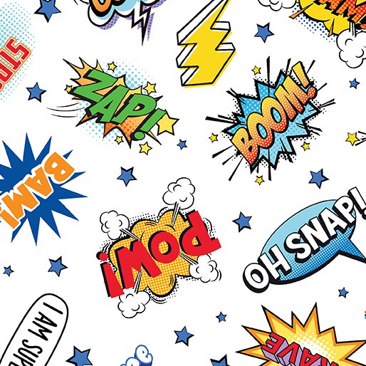 My Hero 1428009B Words White Benartex Half Yard