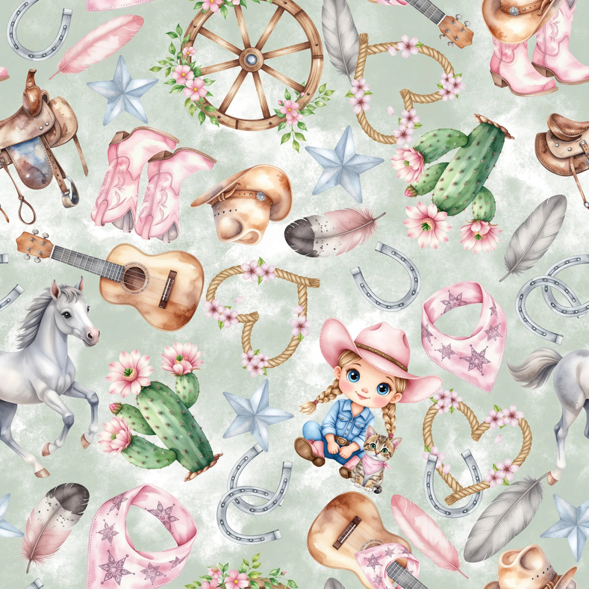 Country Girl Allover Sage 143613 Mook Half Yard