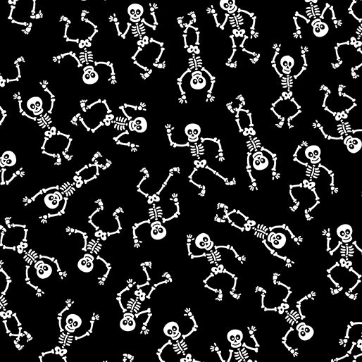 Black & Boo Little Skeletons Black Benartex 14565G12B Half Yard