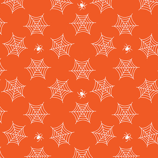 Black & Boo Spiders & Webs Orange Benartex 14566G38B Half Yard