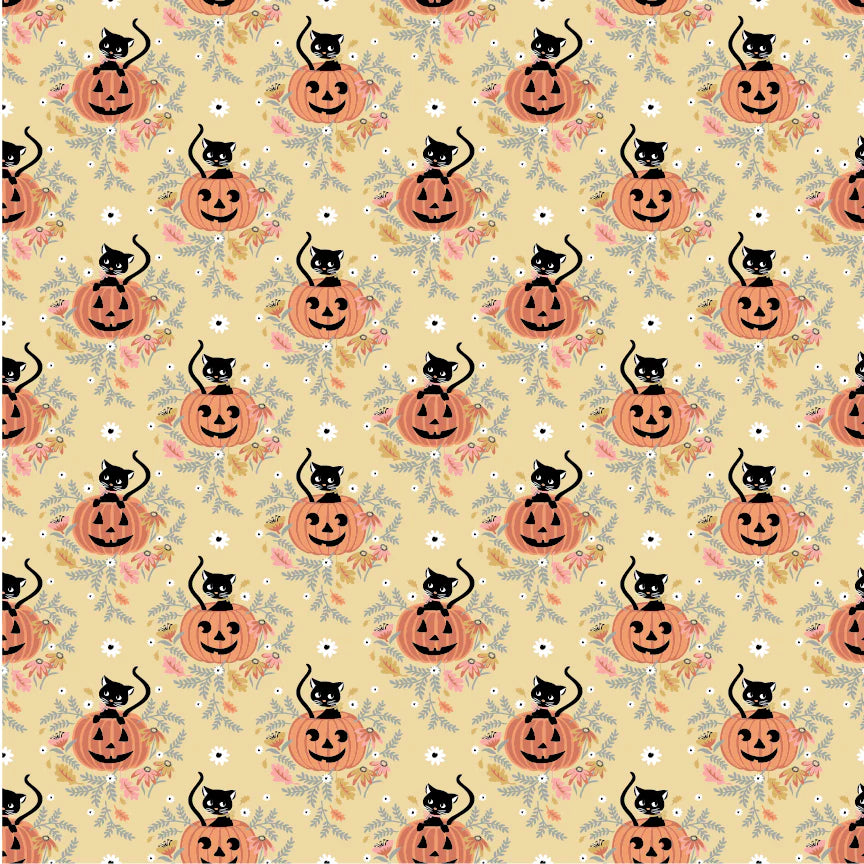 The Good Witch GW271411 Pumpkin Patch Cat Wheat Shari McCulley Poppie Cotton Half Yard