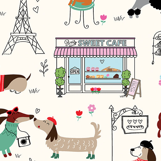 Parisian Pups Paris Life Cream 14737-07 Benartex Half Yard