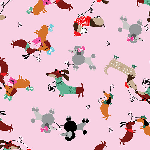 Parisian Pups Puppy Love Pink 14738-01 Benartex Half Yard