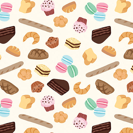 Parisian Pups 1474007B Delightful Pastries Cream Kanvas Benartex Half Yard