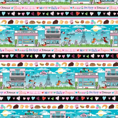 Parisian Pups Stripe 14742-99 Benartex Half Yard