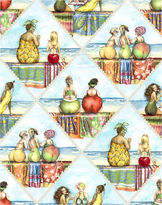Fruit Ladies Diamond Patchworks Mary Stewart ⁠Elizabeth's Studio 1517E-MULTI Half Yard