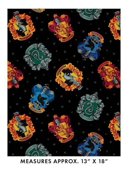 Harry Potter Hogwarts Crests Black Benartex 1521312B Half Yard