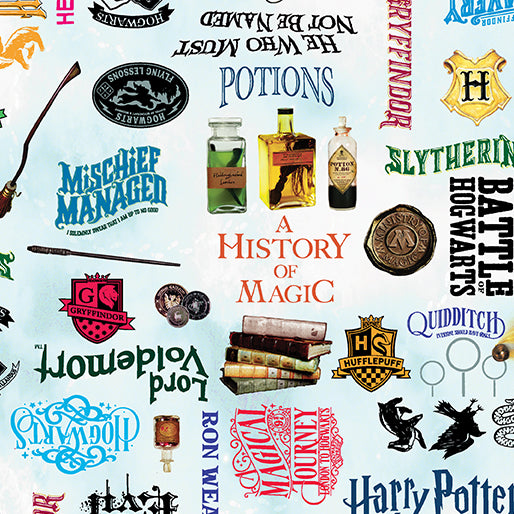 Harry Potter Words Sky Blue Benartex 1521405B Half Yard