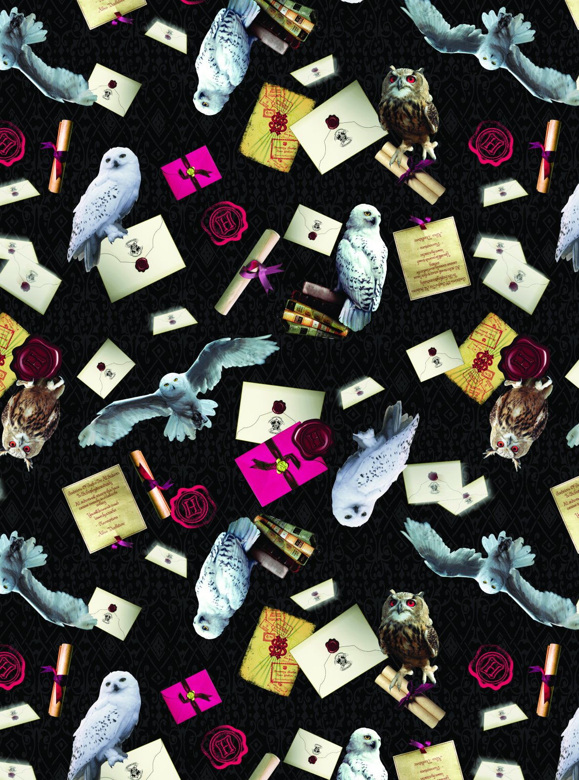 Harry Potter 1521612B Owl Postal Service Black Warner Bros Benartex Half Yard