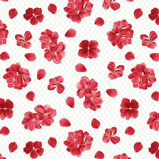 Betty’s Geraniums 1609709B Petals White Jackie Robinson Benartex Half Yard