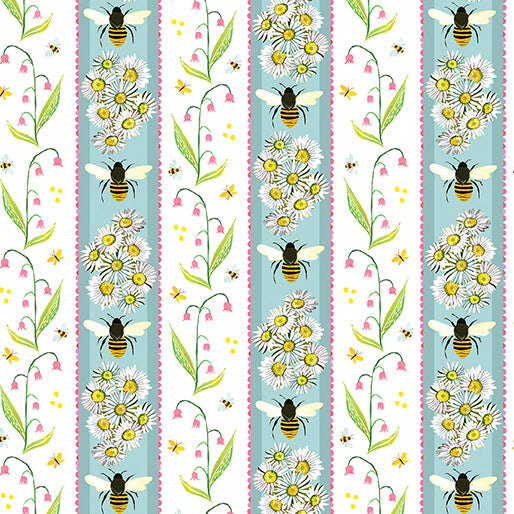 A Wildflower Heart Honeyland Stripe Light Prairie Sky Blue Benartex 1651250B Half Yard