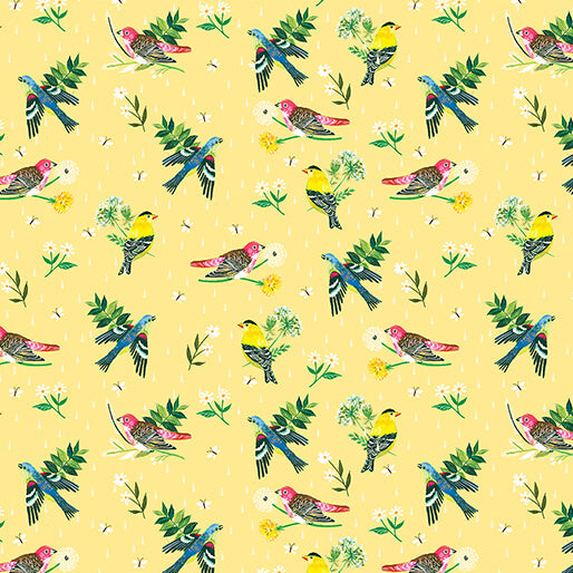 A Prairie Heart Morning Birdsong Light Honey Katie Daisy Benartex 1651430B Half Yard