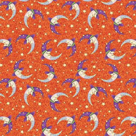 All Hallows' Eve 1652439B Halloween Moon Orange Benartex Half Yard