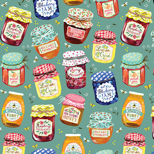 A Prairie Heart Jam Jars Teal Katie Daisy Benartex 1663084B Half Yard