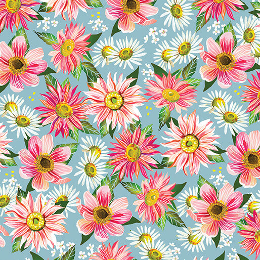 A Prairie Heart Country Bloom Prairie Sky Katie Daisy Benartex 1663254B Half Yard