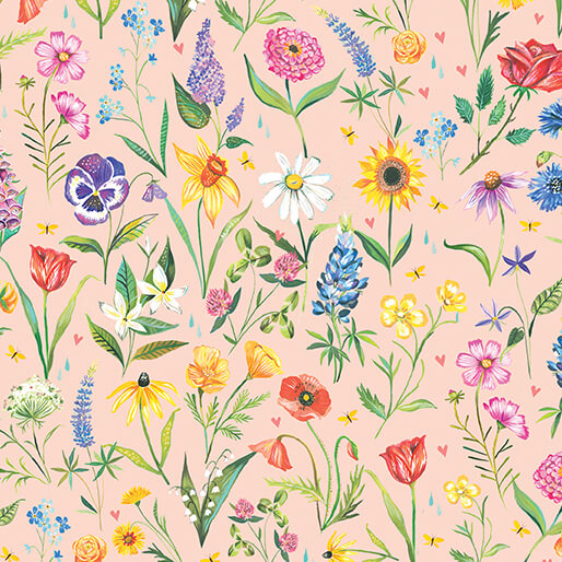 A Prairie Heart Meadow Flowers Pale Peach Jam Katie Daisy Benartex 1663302B Half Yard