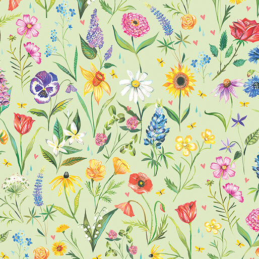 A Prairie Heart Meadow Flowers Light Fern Katie Daisy Benartex 1663342B Half Yard
